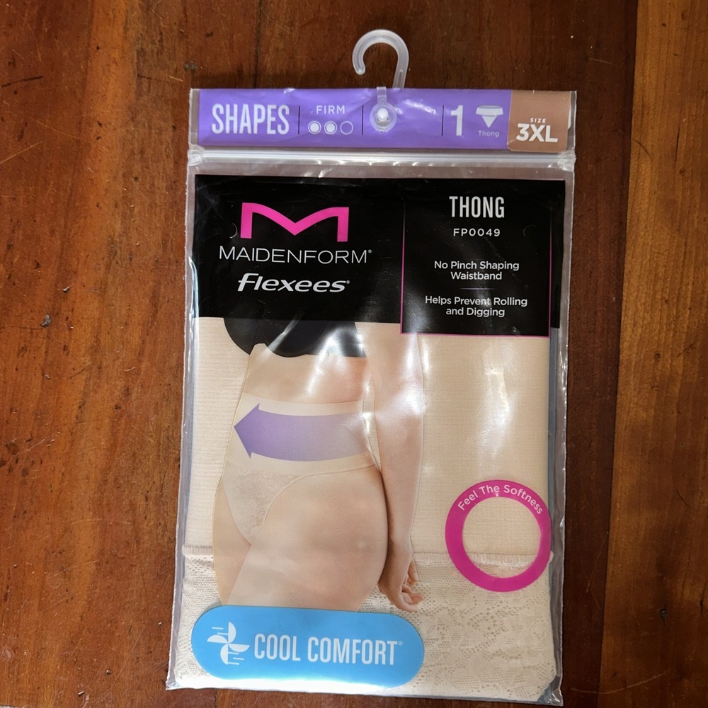 Maidenform Flexees Tame Your Tummy Lace Shaping Thong in‎ Nude Lace Size 3XL NIP
